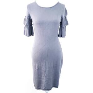 Donna Ricco Sweater Dress Gray Small, Short Sleeves Layer Ruffle Detail